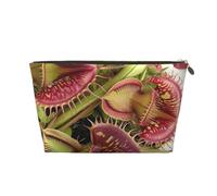 Carnivorous Plant Print Makeup Bag, Small Travel Cosmetic Bag Toiletry Bag Portable Makeup Pouch with Gold Zipper for Women Girls