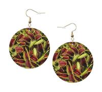 Carnivorous Plant Print Piercing Round Leather Earrings Set 1 Pair Stylish Leather Earrings Dangle Hoop For Women Jewelry Gifts