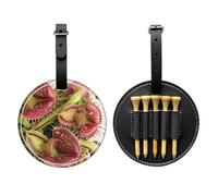 Carnivorous Plant Printed Golf Tees Organizer Bag, PU Leather Golf Tee Pouch, Portable Tee Holder with Belt Clip, 5 Tee Slots, Golf Bag Accessory and Golf Gift Black