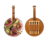 Carnivorous Plant Printed Golf Tees Organizer Bag, PU Leather Golf Tee Pouch, Portable Tee Holder with Belt Clip, 5 Tee Slots, Golf Bag Accessory and Golf Gift Brown