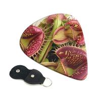 Carnivorous Plant Printed Guitar Picks, 6 Pack with Leather Keychain Pick Holder - 0.46mm, 0.71mm, 0.96mm Assorted Thickness for Acoustic Ukulele, Electric Guitar, Acoustic Guitar, Bass