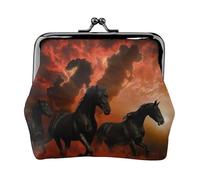 Carnivorous Plant Prints Coin Purses with Kiss-lock, PU Leather Mini Pouch Change Wallet for Men Women, Black Horses Red Glowing Clouds, One Size, Fashion