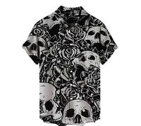 CARNOBA Hawaiian Shirt for Men Retro Horror Skull 3D Printed Blouse Loose Lapel Button Down Short Sleeve T Shirts Gothic Skeleton Printed Beach Shirt Streetwear Top