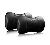 Carodi Car Leather Neck Cushion, Neck Support Cushion, 100% Memory Foam Cervical Support, Comfortable Travel Car Seats and Home Office Soft Cushion, Black One Set (2 Pcs)(Black)