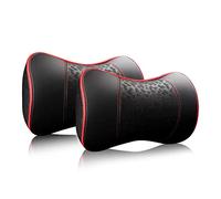 Carodi Car Leather Neck Cushion, Neck Support Cushion, 100% Memory Foam Cervical Support, Comfortable Travel Car Seats and Home Office Soft Cushion, One Set (2 Pcs) (Red)