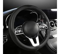 Carodi steering wheel cover, universal 15 inch, latest microfiber leather, breathable technology fabric, non-slip, comfortable, warm in winter and cool in summer, (Black)