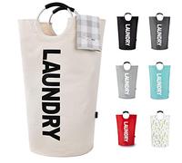 Caroeas 100L Laundry Basket,Large Laundry Hamper, Laundry Bag with Padded Handles, Clothes Hamper Stands Up Well, Collapsible Free Standing Easy Storage Washing Bin (Beige,100L)