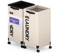 Caroeas Next-Gen 105L Matel Frame Laundry Basket with wheels, Heavy Duty Tall Rolling Laundry Hamper with Removable Wash Bag, Collapsible Freestanding Clothes Hamper (105L,Beige,2Pack)