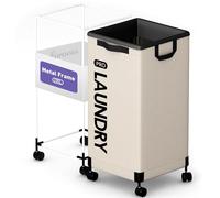 Caroeas Next-Gen 105L Matel Frame Laundry Basket with wheels, Heavy Duty Tall Rolling Laundry Hamper with Removable Wash Bag, Collapsible Freestanding Washing Basket (105L,Beige,1Pack)
