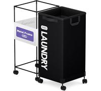 Caroeas Next-Gen 105L Matel Frame Laundry Basket with wheels, Heavy Duty Tall Rolling Laundry Hamper with Removable Wash Bag, Collapsible Freestanding Washing Basket (105L,Black,1Pack)