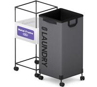 Caroeas Next-Gen 105L Matel Frame Laundry Basket with wheels, Heavy Duty Tall Rolling Laundry Hamper with Removable Wash Bag, Collapsible Freestanding Washing Basket For Laundry Room (105L,Grey,1Pack)