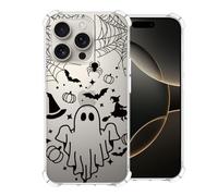 CAROKI Clear Halloween Phone Case for iPhone 16 Pro Max,Spooky Black Ghost Design Durable & Slim Fit Shockproof Soft Lightweight Protective Case for iPhone 16 Pro Max