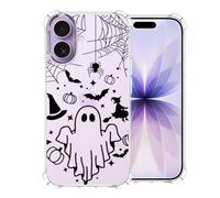 CAROKI Clear Halloween Phone Case for iPhone 17,Spooky Black Ghost Design Durable & Slim Fit Shockproof Soft Lightweight Protective Case for iPhone 17
