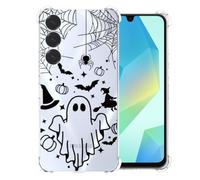 CAROKI Clear Halloween Phone Case for Samsung A16,Spooky Black Ghost Design Durable & Slim Fit Shockproof Soft Lightweight Protective Case for Samsung A16