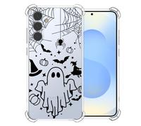 CAROKI Clear Halloween Phone Case for Samsung S25,Spooky Black Ghost Design Durable & Slim Fit Shockproof Soft Lightweight Protective Case for Samsung S25