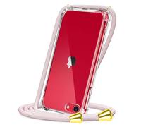 CAROKI Crossbody Case for iPhone SE 2022/2020/7/8,Necklace Mobile Phone Cover with Cord Strap for iPhone SE 3,Clear Transparent TPU Soft iPhone SE2 Cover Holder with Neck Cord Lanyard Strap-Rose Gold