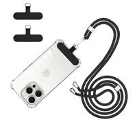 CAROKI Phone Strap with 2 Phone Tether Tabs, Crossbody 1.6m Adjustable Universal Phone Strap with 2 Durable Patches, Adjustable Strap Cord Compatible with Most Smartphones and Cases-Black