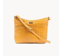 'CAROL' Embossed Croc Real Leather Designer Crossbody Shoulder Bag Assots London Mustard One Size