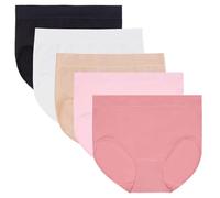 Carole Hochman Women's Underwear Silky Soft Seamless Full Coverage Modern Brief Panties 5 Pack Multipack Regular & Plus Sizes, Black/Pink, M