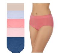 Carole Hochman Women's Underwear Silky Soft Seamless Full Coverage Modern Brief Panties 5 Pack Multipack Regular & Plus Sizes, True Navy/Powder Pink/Sunkissed Coral/Brunnera Blue/Bark, L