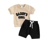 Carolilly 2Pcs Baby Girl Spring Summer Outfits Clothing Sets Daddy's Girl Fuzzy Letter Embroidery Short Sleeve Tops+ Shorts Set Toddler Clothes Sets (Black, 2-3 Years)