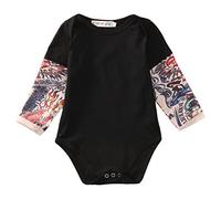 Carolilly Baby Boy’s Long Sleeve Romper, Fake Tattoo Print Patchwork Round Collar Bodysuirt, Newborn One-piece Casual Outfits, (Black, 90, 12-18 months)