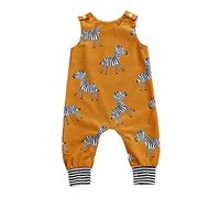 Carolilly Baby Girl Boy Cartoon Patterns Jumpsuit Dungarees Sleeveless Round Neck Applique Zebra Mermaid Alpaca Tractor Cows Stripes Baby Infant Kid Toddler Romper Overalls (Yellow Zebra, 2-3T)