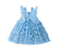 Carolilly Baby Girls Sleeveless Pleated Butterfly Tulle Patchwork A-line Romper Dress, Newborn Infant Baby Girls Photo Shoot Dress Gift for Baby Girl (Blue, 12-18 Months)
