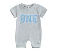 Carolilly Baby‘s Lovely Long/Short Sleeve First Birthday Bodysuit with Embroidery Letters ONE Printed, Grey B, 90 (12-18 Months)