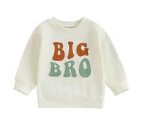 Carolilly Big Brother Little Brother Matching Long Sleeve Letter Print Crewneck Sweatshirt or Romper for Autumn Winter (Beige BIG, 18-24 Months)