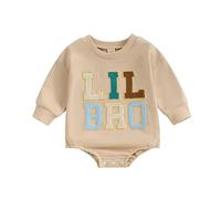 Carolilly Big Brother Little Brother Matching Long Sleeve Letter Print Crewneck Sweatshirt or Romper for Autumn Winter (Apricot LIL, 0-3 Months)