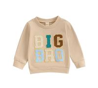 Carolilly Big Brother Little Brother Matching Long Sleeve Letter Print Crewneck Sweatshirt or Romper for Autumn Winter (Apricot BIG, 6-7 Years)