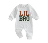 Carolilly Big Brother Little Brother Matching Long Sleeve Letter Print Crewneck Sweatshirt or Romper for Autumn Winter (Grey Little B, 12-18 Months)