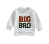 Carolilly Big Brother Little Brother Matching Long Sleeve Letter Print Crewneck Sweatshirt or Romper for Autumn Winter (Gray Big, 12-18 Months)