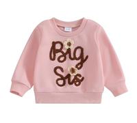 Carolilly Big Sister Little Sister Matching Colorful Letter Print Crewneck Sweatshirt T-Shirt or Bodysuit (Pink D BIG, 18-24 Months)