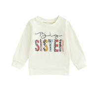 Carolilly Big Sister Little Sister Matching Long Sleeve Colorful Letter Print Crewneck Sweatshirt or Romper for Fall Winter, (White BIG, 4-5 Years)
