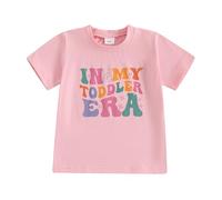 Carolilly Kids Girls T-Shirt Short Sleeve Crew Neck Letters Print Summer Tops Toddler Baby Girls Clothes for Casual Daily (Pink, 12_months-24_Months)