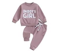 Carolilly Newborn Baby Girl Outfits 2Pcs Outfits Clothing Set Daddy's Girl Fuzzy Letter Embroidery Long Sleeve Sweatshirt + Pocket Pants Elastic Waist Set Toddler Clothes (Purple, 12-18 Months)