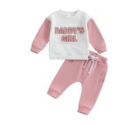 Carolilly Newborn Baby Girl Outfits 2Pcs Outfits Clothing Set Daddy's Girl/Mama's Girl Fuzzy Letter Embroidery Long Sleeve Sweatshirt+Pants Elastic Waist Set Toddler Clothes (Pink2, 12-18 Months)