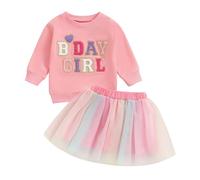 Carolilly Toddler Baby Boy or Baby Girl Birthday Outfits, One/Two/Three/Four/Five/Six Embroidery Sweatshirt T-Shirt Birthday Gift (Pink A, 4-5T)