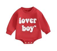 Carolilly Toddler Baby Boys Valentine's Day Romper Long Sleeve Newborn Infant Sweater Romper Sweatshirt Letters Bodysuit Boys Baby Playsuit Party Clothes (Red1, 12-18 Months)