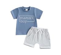 Carolilly Toddler Boy Summer Clothes Crew Neck Letter Print MAMA'S BOY Short Sleeve T-Shirt with Elastic Waist Shorts 2Pcs Baby Boys Clothing Sets Infant Boys Short Sets (Dark Blue, 0-6 Months)
