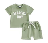 Carolilly Toddler Boy Summer Clothes Letter Print MAMA'S BOY Short Sleeve T-Shirt with Elastic Waist Shorts 2Pcs Outfit Baby Boys Clothing Sets Infant Boys Short Sets (Green, 6-12 Months)