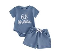 Carolilly Toddler Brothers Matching Outfits Short Sleeve Letter Embroidery Tshirt/Romper + Elastic Waist Shorts 2Pcs Baby Boys Summer Clothes Set Daywear (Dark Blue, 0-3 Months)