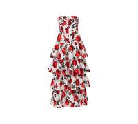 Carolina Herrera rose-print tiered midi dress - White 0-2-4-6-8-10-12-14