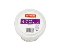 Caroline 16oz Clear Round Plastic Tub with Lid, 120mm diameter x 70mm deep, pack of 4