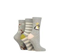 Caroline Gardner Ladies Christmas Socks - Xmas Patterned Novelty Gift Cotton 3 Pair Pack Size 4-8 Penguin