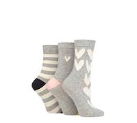 Caroline Gardner Ladies Patterned Cotton Socks Pack of 3 All Over Hearts Light Grey 4-8