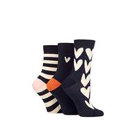 Caroline Gardner Ladies Patterned Cotton Socks Pack of 3 All Over Hearts Navy 4-8