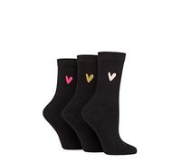 Caroline Gardner Ladies Patterned Cotton Socks Pack of 3 Black Heart 4-8
